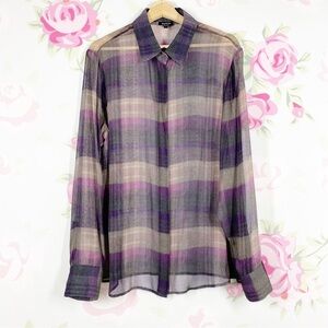 WORTH New York Purple Checkered Plaid Button Down Long Sleeve Shirt L
